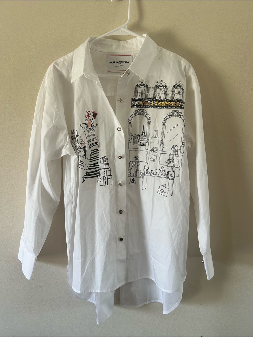 Karl Lagerfeld White Cotton Button-Front Shirt with Parisian Illustration